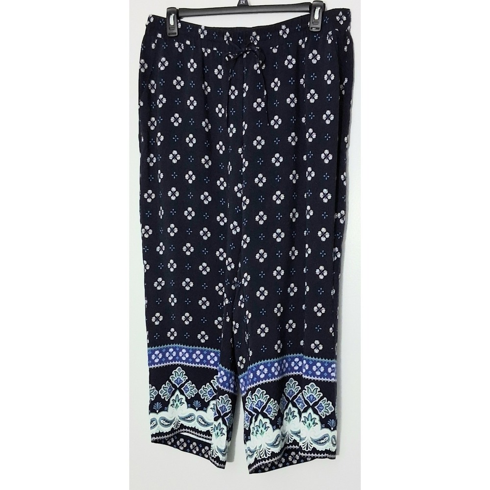 Loft Ann Taylor Women's‎ Size Large Blue Pull-on Drawstring Wide Leg Pockets